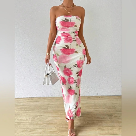 Summer Floral Print Slim Fit Slit Dress - Picture 1 of 6
